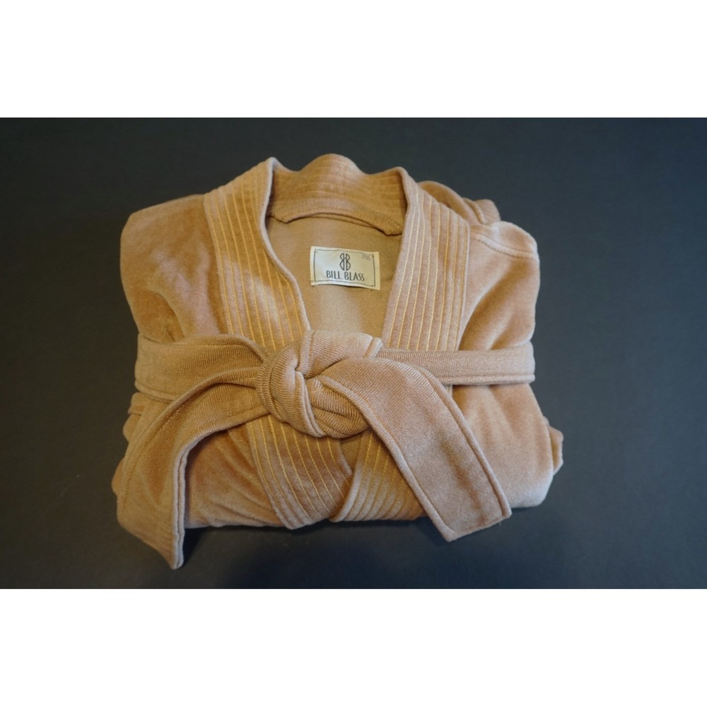 Bill Blass Vintage Camel Tan Velour Robe Unisex One Size Wrap Loungewear Belted